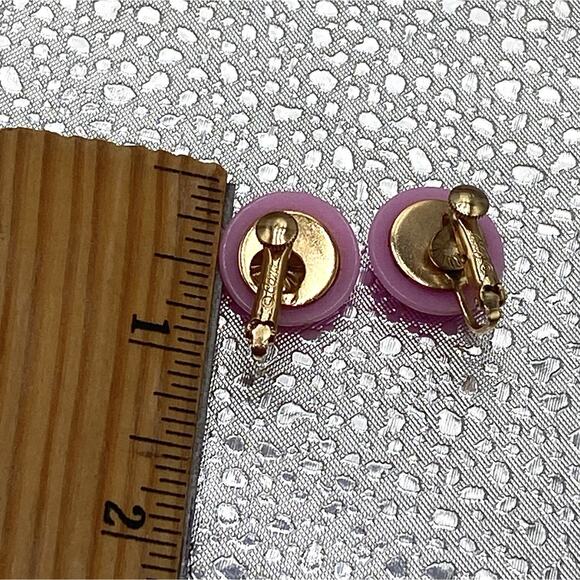CORO Clips Earrings Pink Lucite Vintage Plastic Dome Gold Tone - Picture 4 of 7